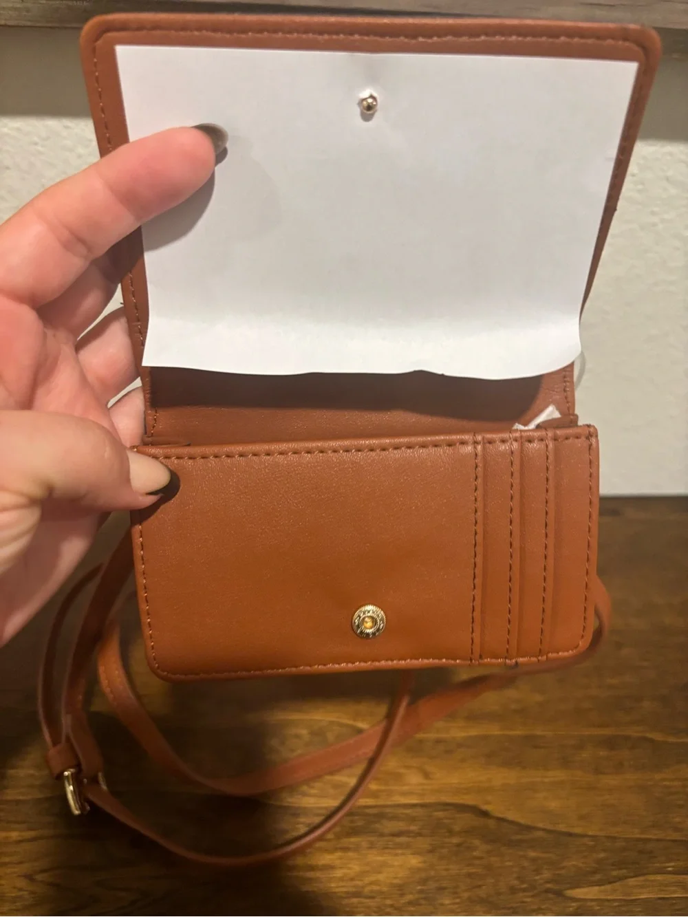 Betsey Johnson Mini Denim Crossbody with Brown Strap and Gold Tone Heart